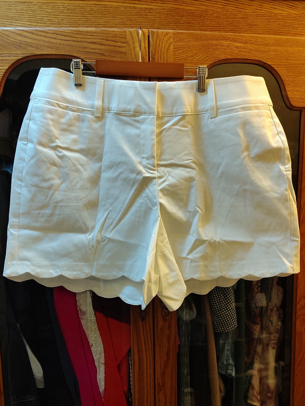Lane Bryant White Scallop-Hem High-Rise Shorts